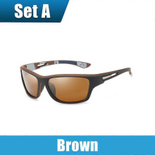 (Brown, Set A) Her gepolariseerde sportzonnebril voor heren, UV400 bescherming, lichte plastic frame, voor buiten fietsen en windbescherming