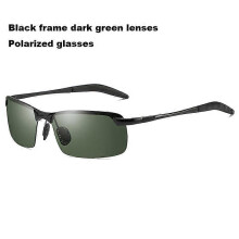 (black dark green) Herren photochrome polarisierte Sonnenbrille, Aluminiumrahmen, TAC Gläser, UV Schutz, für Autofahren, 66 mm Breite