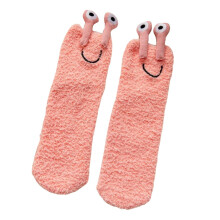(Pink) Plüschsocken mit Froschaugen-Motiv für Damen, 3D-Design, flauschig und warm, aus Polyester, 27 cm lang