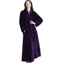 (purple, M) Albornoz de mujer con cremallera, de polar felpado, manga larga hasta tobillos, para uso doméstico y descanso, lavable a máquina