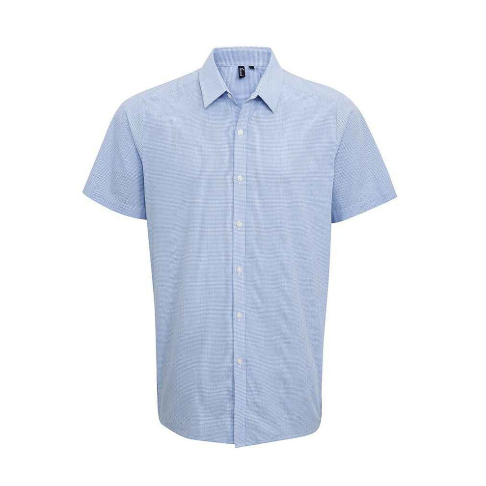 Premier (Xl, Light Blue/White) Mens Gingham Cotton Short-Sleeved Shirt
