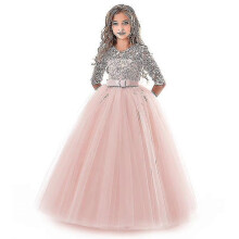 (378 Pink, 11) Girls Lace Ball Gown Sleeveless O-neck Ankle-Length Formal Prom Dress For Kids Teens 4-14 Years Wedding Party Evening Bridesmaid