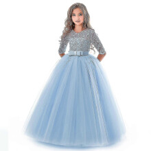 (378 Blue, 11) Girls Lace Ball Gown Sleeveless O-neck Ankle-Length Formal Prom Dress For Kids Teens 4-14 Years Wedding Party Evening Bridesmaid