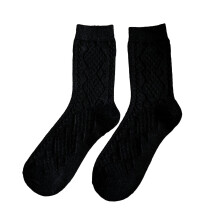 (Black) Women Socks, Thick High Elasticity Rhombus Texture, Mid Calf, Warm Acrylic