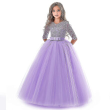 (378 Purple, 14) Girls Lace Ball Gown Sleeveless O-neck Ankle-Length Formal Prom Dress For Kids Teens 4-14 Years Wedding Party Evening Bridesmaid