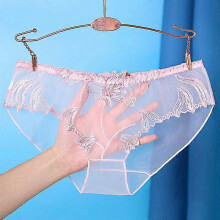 (pink, M) Women's Nylon Mesh Seamless Lace Trim Transparent Breathable Briefs Knickers, S-XL, Colour as Displayed, Hand Wash Recommended