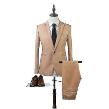 (khaki, xxxl) Eleganter Herrenanzug in Unifarbe, schmal geschnitten, mit Reverskragen, aus Baumwollmischgewebe, mit Rückenschlitz, Größen M bis 5XL
