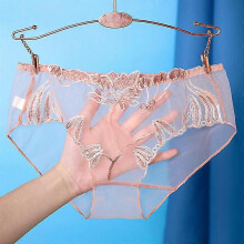 (dark pink, M) Women's Nylon Mesh Seamless Lace Trim Transparent Breathable Briefs Knickers, S-XL, Colour as Displayed, Hand Wash Recommended