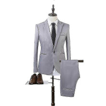 (grey, xl) Eleganter Herrenanzug in Unifarbe, schmal geschnitten, mit Reverskragen, aus Baumwollmischgewebe, mit Rückenschlitz, Größen M bis 5XL