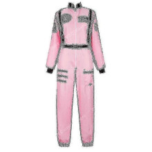 (Pink, L) Tuta spaziale astronauta tuta da volo, costume cosplay con zip per uomini donne coppie, Halloween, taglie XS-XXXL in poliestere
