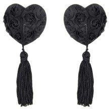 (Flower black) Breast Nipple Cover Pasties with Sequins Lace Tassels and Flower Design