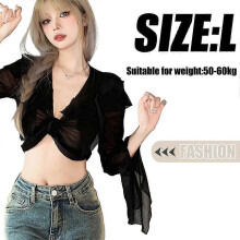 (L) Camicia da donna a maniche lunghe con bottoni - Nera, in poliestere - Taglie S, M, L, XL