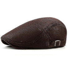 (Coffee) Verstelbare mesh pet, polyester, 55-60 cm, effen platte baret voor heren, casual rijpet
