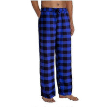 (BLUE, L) Weiche Herren-Pyjamahose mit Karomuster, Taschen, lockerer Passform, Kordelzug im Bund, Größen S-2XL