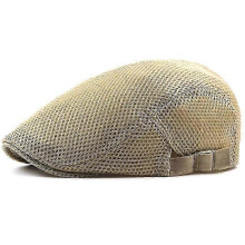 (Yellow) Verstelbare mesh pet, polyester, 55-60 cm, effen platte baret voor heren, casual rijpet