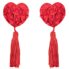 (Flower cluster red) Sequins Tassels Lace Nipple Covers, Silicone Breast Paste, 5.5cm Diameter, for Parties Stage Performances Intimate Apparel