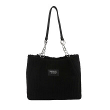 (Black) Dames schoudertas van corduroy, grote inhoud, zwart, voor op kantoor, winkelen, reizen, dagelijks gebruik in de herfst en winter, 29x25x11cm