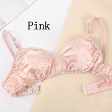 (pink, 42) Glanzende, draadloze bh's van moerbeizijde, ultradunne, comfortabele, dubbelzijdige spandex-zijden bh's voor dames.