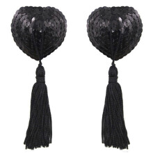 (Heartshaped sequin) Sequins Tassels Lace Nipple Covers, Silicone Breast Paste, 5.5cm Diameter, for Parties Stage Performances Intimate Apparel