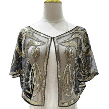 (black gold) Elegante sjaal met pailletten en kralen, schouderlange avondcape, polyester, voor bruiloften, feesten, diners en bijeenkomsten, 302 Zwart