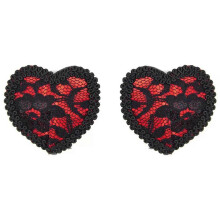 (Heartshaped lace bl) Breast Nipple Cover Pasties with Sequins Lace Tassels and Flower Design