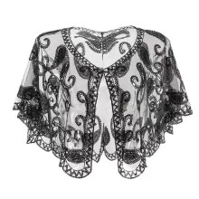 (cashew black) Damen Pailletten Perlen Schal, schulterlang, Polyester, für Hochzeiten, Partys und Abendveranstaltungen, 302 Schwarz