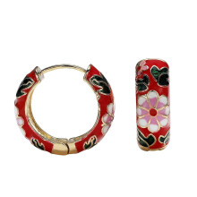 (Red) Colorful Circle Drop Earrings, Geometric Alloy Cartilage Huggie Hoop Earrings for Women, Daily Wear and Special Occasions