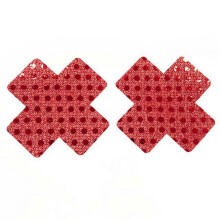 (cross red) Sequins Tassels Lace Nipple Covers, Silicone Breast Paste, 5.5cm Diameter, for Parties Stage Performances Intimate Apparel