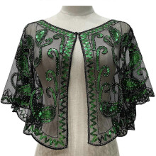 (cashew black green) Elegant Sequined Shawl for Evening Wear, Black Beaded Cape for Parties and Weddings