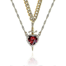 (gold red) Hart en Zwaard Hanger Ketting, Roestvrij Staal, Rood Kristal, voor Valentijnsdag en Verjaardagen