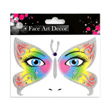 (butterfly color grad) Gezichtssieradenstickers voor festivals en feesten, tijdelijke make-up met glitterkristallen, 10 verschillende ontwerpen.