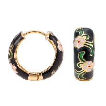 (Black) Colorful Circle Drop Earrings, Geometric Alloy Cartilage Huggie Hoop Earrings for Women, Daily Wear and Special Occasions
