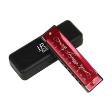 (Red) 10 Hole 20 Tone C Key Harmonica, ABS Metal Construction Black Mouth Organ, Portable Musical Instrument for Playing, 10.4 x 2.8 x 2.1 cm
