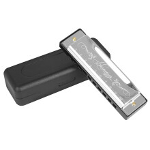 (Silver) 10 Hole 20 Tone C Key Harmonica, ABS Metal Construction Black Mouth Organ, Portable Musical Instrument for Playing, 10.4 x 2.8 x 2.1 cm