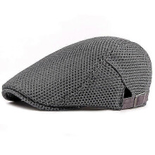 (Grey) Verstelbare mesh pet voor heren, effen polyester platte pet, geschikt voor een hoofdomtrek van 55-60 cm, diepte 10 cm.