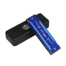 (Blue) 10 Hole 20 Tone C Key Harmonica, ABS Metal Construction Black Mouth Organ, Portable Musical Instrument for Playing, 10.4 x 2.8 x 2.1 cm