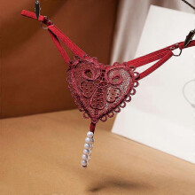 (Red) Damesstring met bloemenborduurwerk, ultradun en doorschijnend, met parelmassagefunctie, comfortabele lingerie.