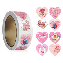 (K264) Valentinstag-Aufkleber, selbstklebende Deko-Etiketten für Geschenke, Karten und Bastelarbeiten, 500 Stück pro Rolle