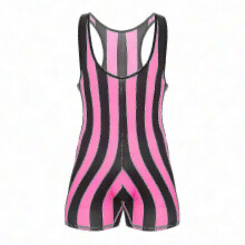 (Hot Pink, L) Combinaison de lutte sans manches rayée pour homme, en polyester et élasthanne, idéale pour la musculation et le fitness.