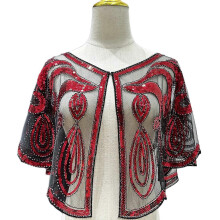 (302 black red) Elegant Sequined Beaded Shawl, Shoulder Length Evening Cape, Polyester, for Weddings, Parties, Dinner Events and Gatherings, 302 Black