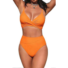 (Orange, M) Women's One Piece Swimsuit Tummy Control Ruffled Lace Up Beach Bathing Suit, Multiple Sizes Available