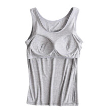 (Gray, S) Camiseta sin mangas de algodón para mujer con copa desmontable integrada, para entrenamiento deportivo y uso casual verano, negro talla S
