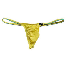 (Yellow, L(30-32inch)) Tanga de seda helada de talle bajo para hombre, color liso, transpirable, con espalda en T, ideal para la playa y tomar el sol.