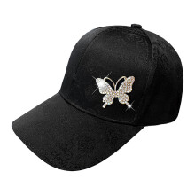 (Black) Metalen vlinder baseballpet voor dames, verstelbare band, UV-bescherming, ademend mesh, lichtgewicht zomerzonnehoed, polyester, één maat