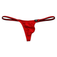 (Red, M(27-30inch)) Tanga de seda helada de talle bajo para hombre, color liso, transpirable, con espalda en T, ideal para la playa y tomar el sol.