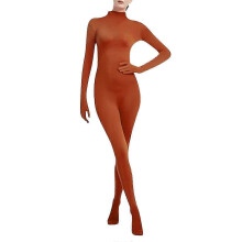 (Brown, XL) Unisex full-body spandex danspak, lange mouwen ronde hals, voor toneelvoorstellingen en Halloween feesten