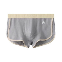 (light grey, L) Men's Mid-rise Boxer Underwear, Cotton Spandex Blend, Elastic Waistband, U-convex Ribbed Patchwork Colour Briefs for Daily Wear