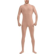 (Beige, M) Tuta da danza in spandex intera, unisex, collo rotondo maniche lunghe, aderente, per spettacoli palcoscenici, Carnevale, feste Halloween