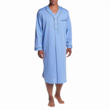 (Blue, M) Men's V-Neck Long Sleeve Cotton Sleepwear Set, Relaxed Fit Knee-Length Solid Loungewear, All Seasons Use, Blue and Grey Available