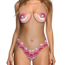 (Light pink, XL) Dames 3D nepdruk eendelige badpak, buikcontrole diepe V-hals hoge snit lage rug, voor strandvakantie zwembad spa